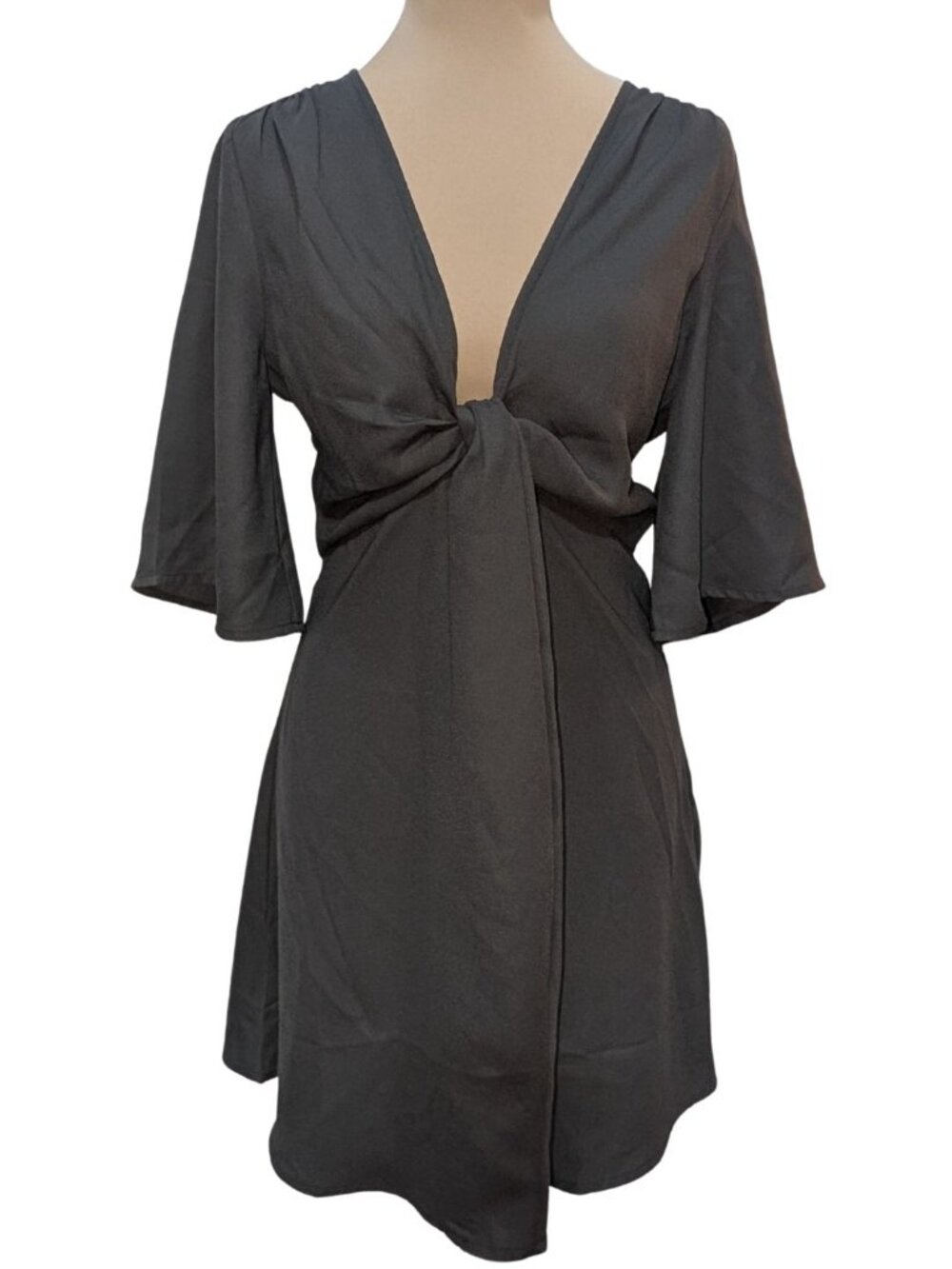 deep cut bow dress with flowy sleeves